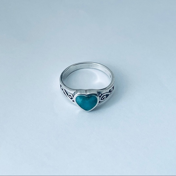 Sterling Silver Swirly and Genuine Turquoise Heart Ring, Silver Rings, Stones - Picture 8 of 12